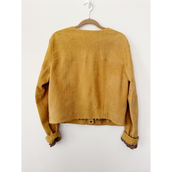 Free People Collarless Saddle Stitch Suede Leather Jacket Camel L - Picture 5 of 8